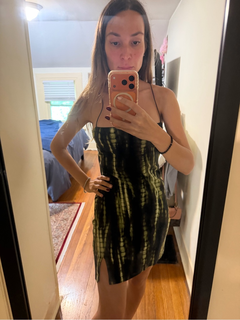 Forever 21 Black and Green Tie-Dye Slip Mini Dress